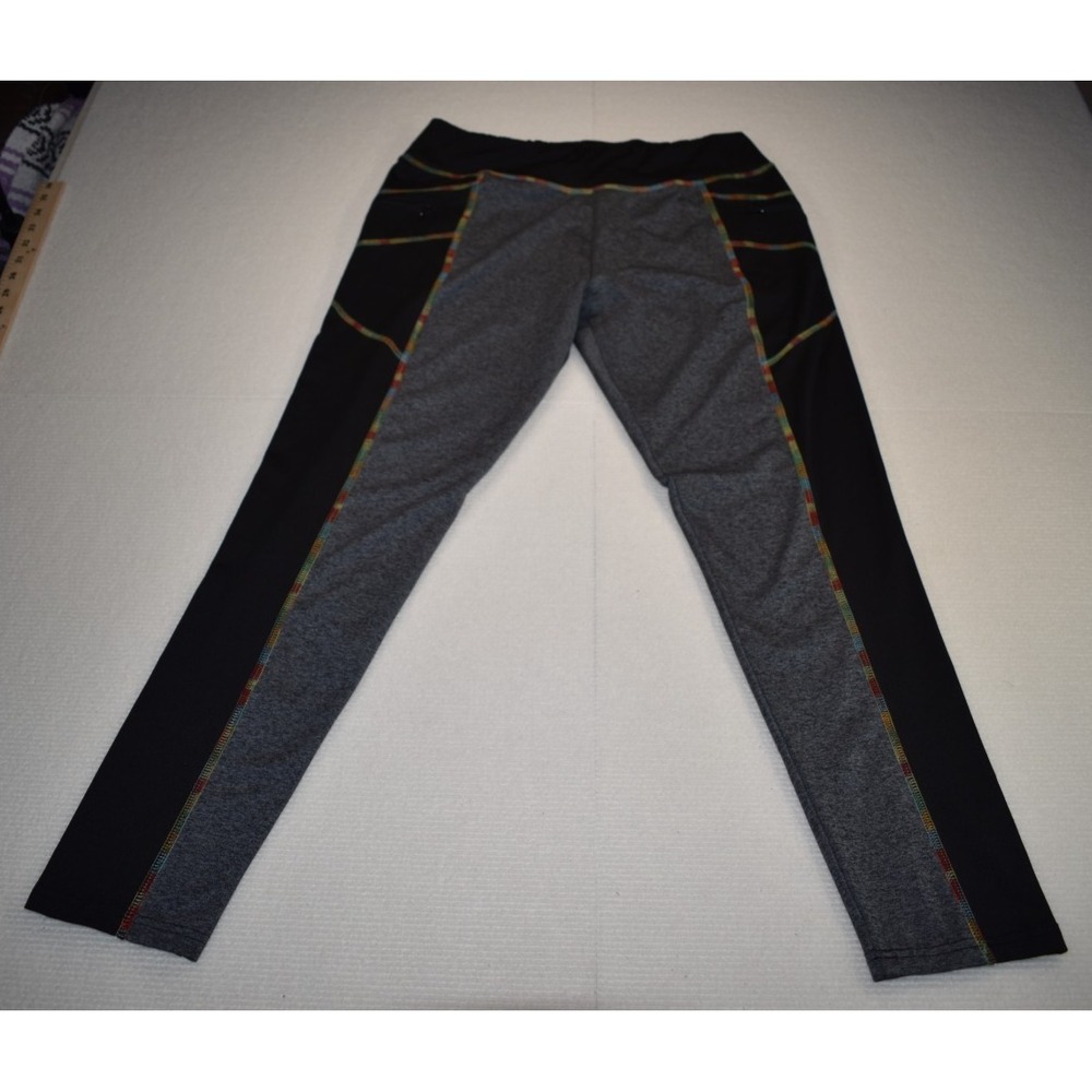 Neony Sweets Women's Black/Rainbow Stitch Seam Leggings w/ Zippered Pockets XXL